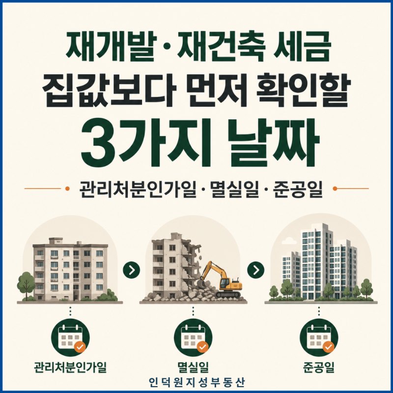 재개발·재건축 세금, 집값보다 먼저 확인할 3가지 날짜 — 관리처분인가일·멸실일·준공일