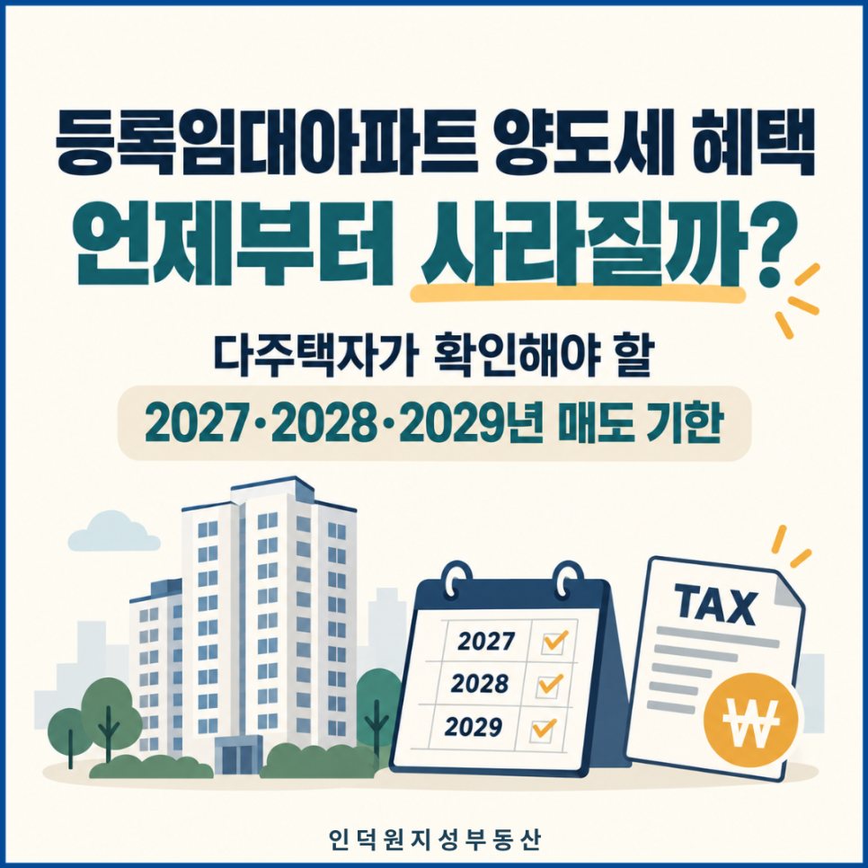 등록임대아파트 양도세 혜택, 언제부터 사라질까? 다주택자가 확인해야 할 2027·2028·2029년 매도 기한