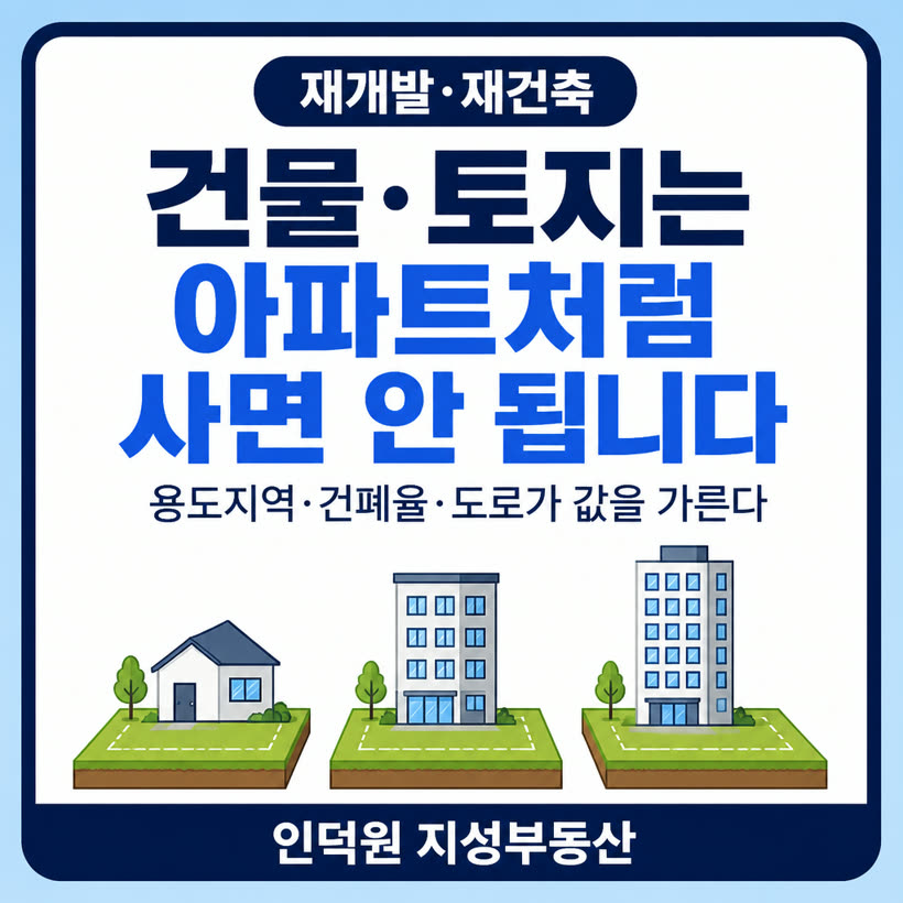 건물·토지는 아파트처럼 사면 안 됩니다 — 같은 평수인데 값이 두 배 갈리는 이유